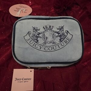 Juicy Couture Light Blue Velvet Zip Cosmetic Case with Gold Hardware